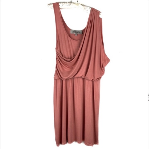 REMAIN Romantic Blush Asymmetrical Wrap style rich blush pink stretch Dress Sz L - Picture 10 of 10